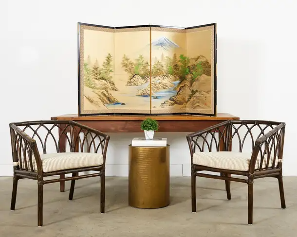 Japanese Showa Four Panel Screen Mount Fuji Landscape