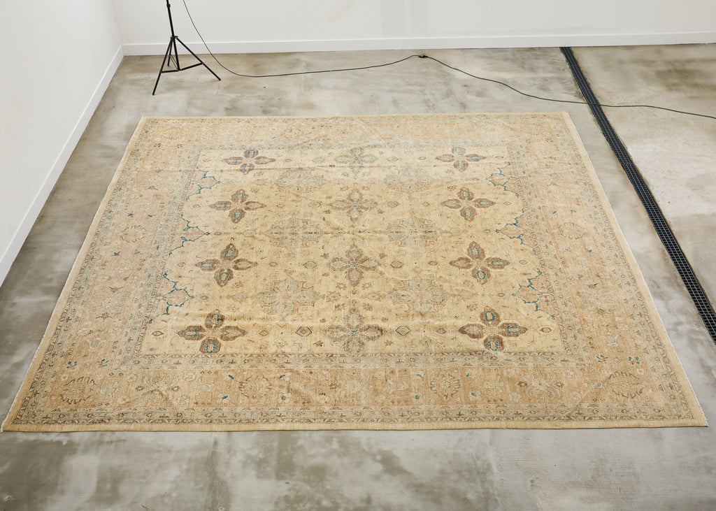 Modern Sultanabad Style Square Rug Stylized Floral Motif