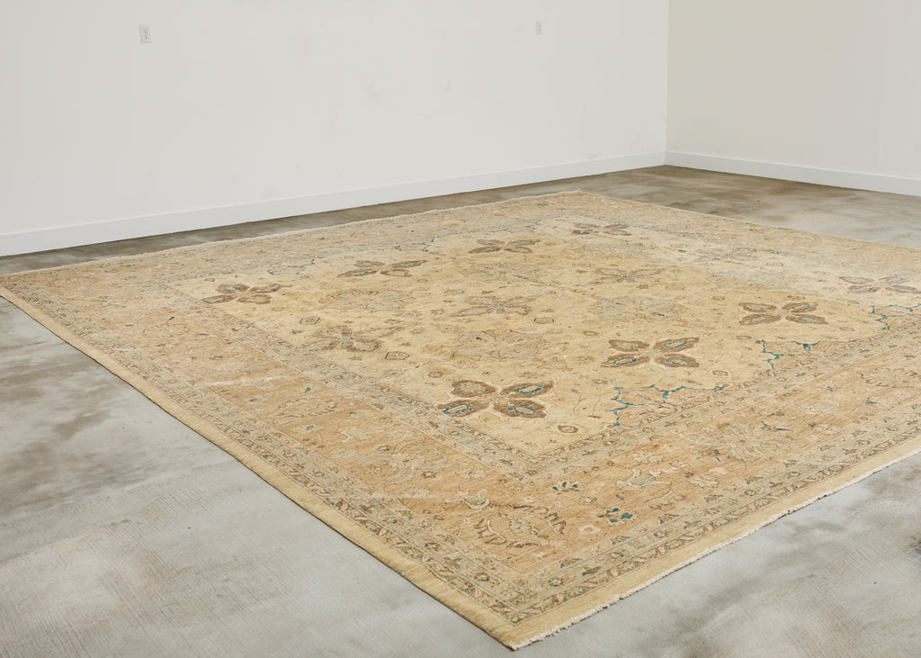 Modern Sultanabad Style Square Rug Stylized Floral Motif