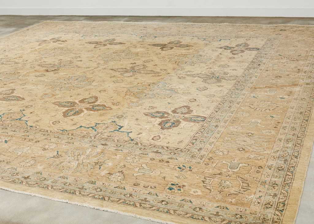 Modern Sultanabad Style Square Rug Stylized Floral Motif