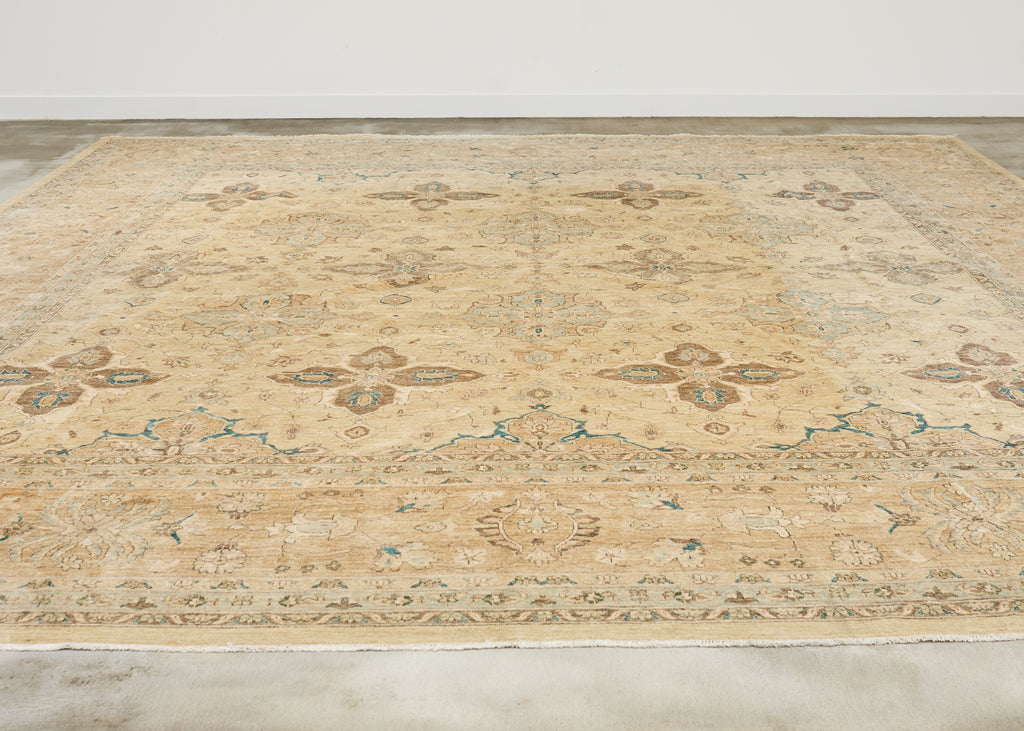 Modern Sultanabad Style Square Rug Stylized Floral Motif