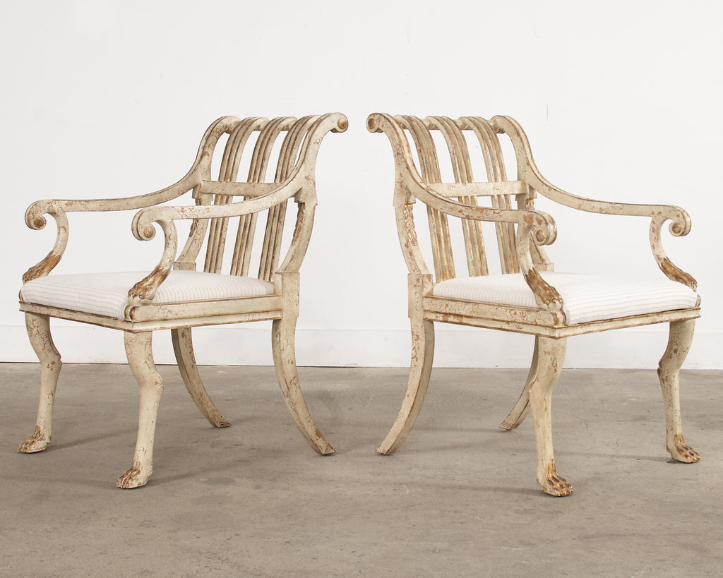 Pair of Rose Tarlow Painted Parcel Gilt Brighton Armchairs