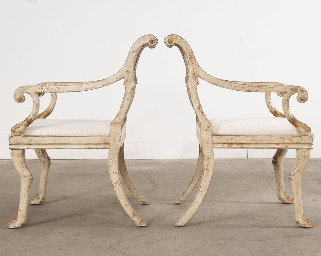 Pair of Rose Tarlow Painted Parcel Gilt Brighton Armchairs