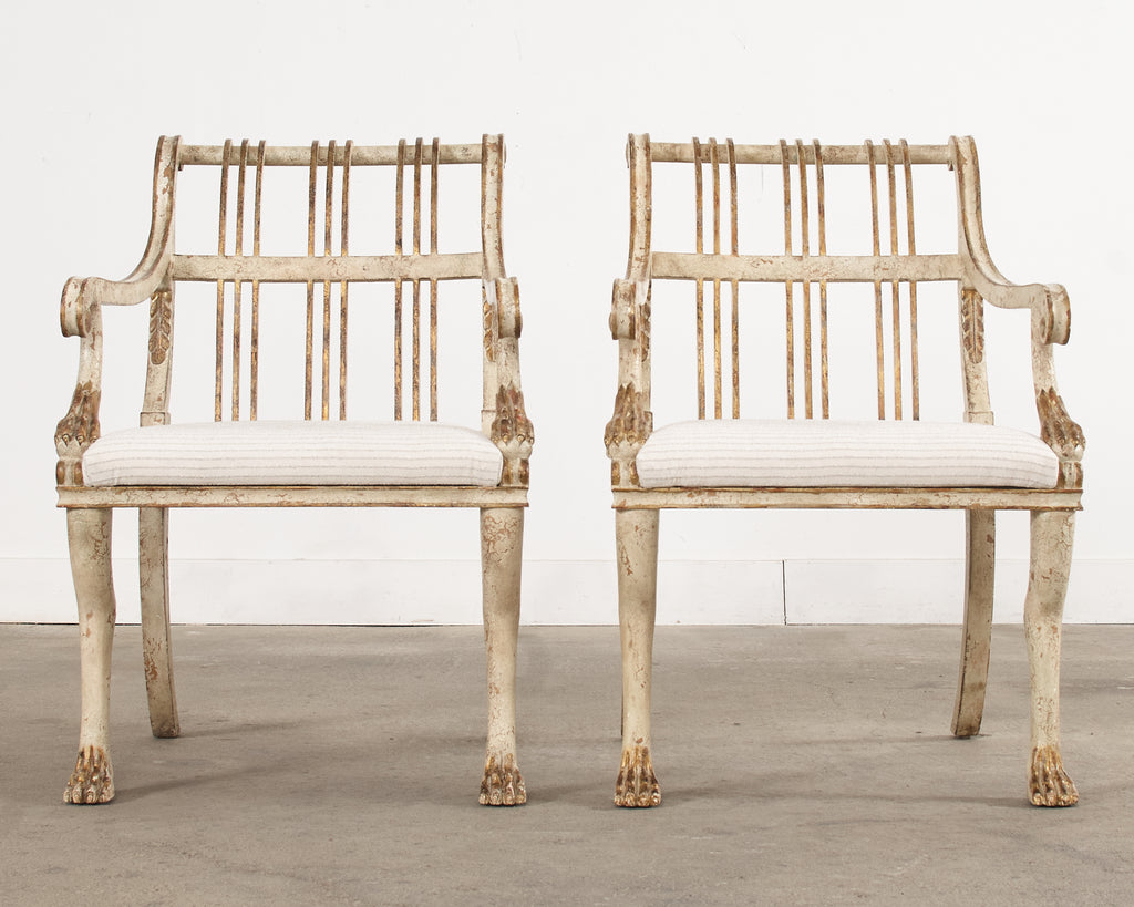 Pair of Rose Tarlow Painted Parcel Gilt Brighton Armchairs