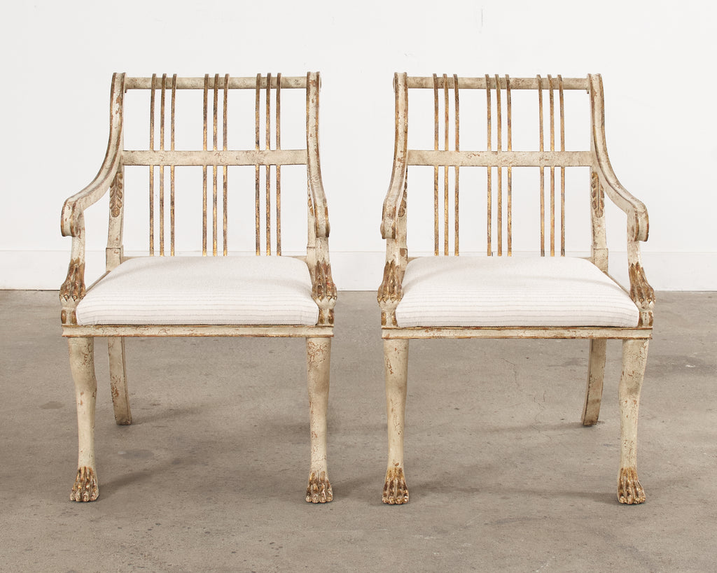 Pair of Rose Tarlow Painted Parcel Gilt Brighton Armchairs