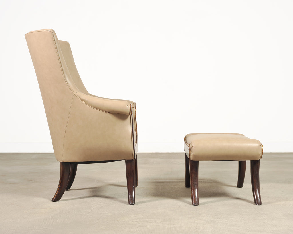 Rose Tarlow Faringale Leather Wing Chair and Ottoman