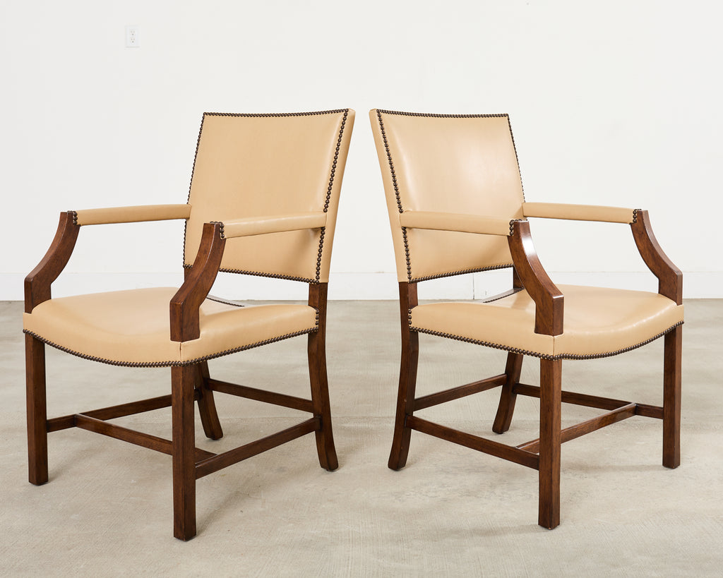 Set Eight Rose Tarlow Walnut Leather Glenna Dining Chairs
