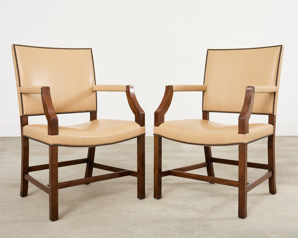 Set Eight Rose Tarlow Walnut Leather Glenna Dining Chairs