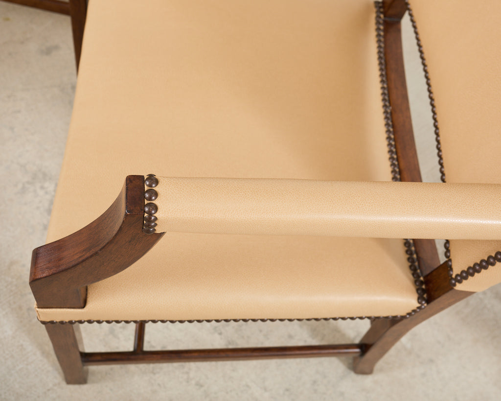 Set Eight Rose Tarlow Walnut Leather Glenna Dining Chairs