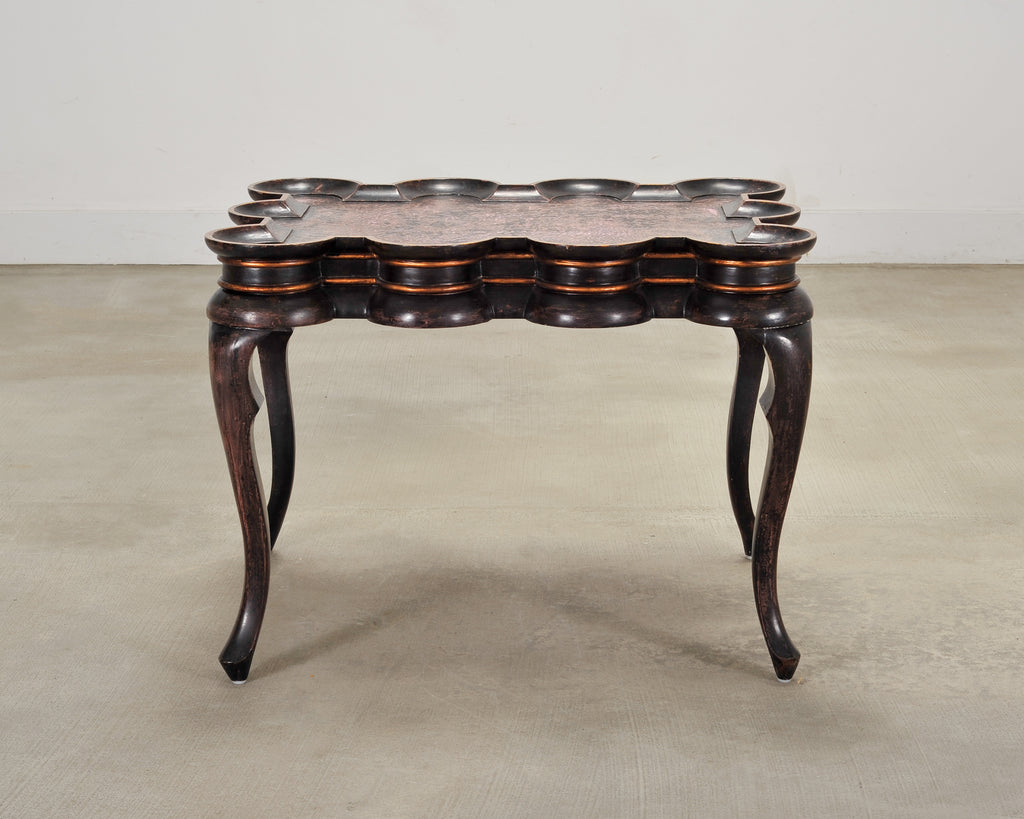 Rose Tarlow Style Chinoiserie Scalloped Lacquer Coffee Table