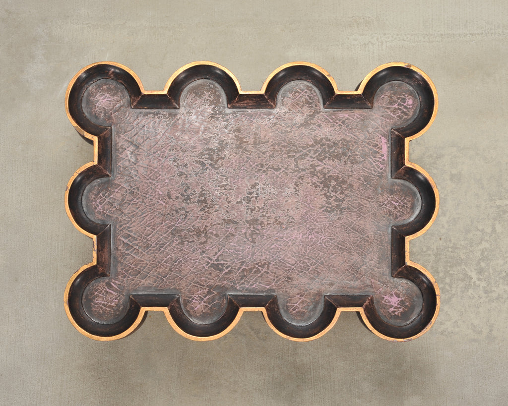 Rose Tarlow Style Chinoiserie Scalloped Lacquer Coffee Table