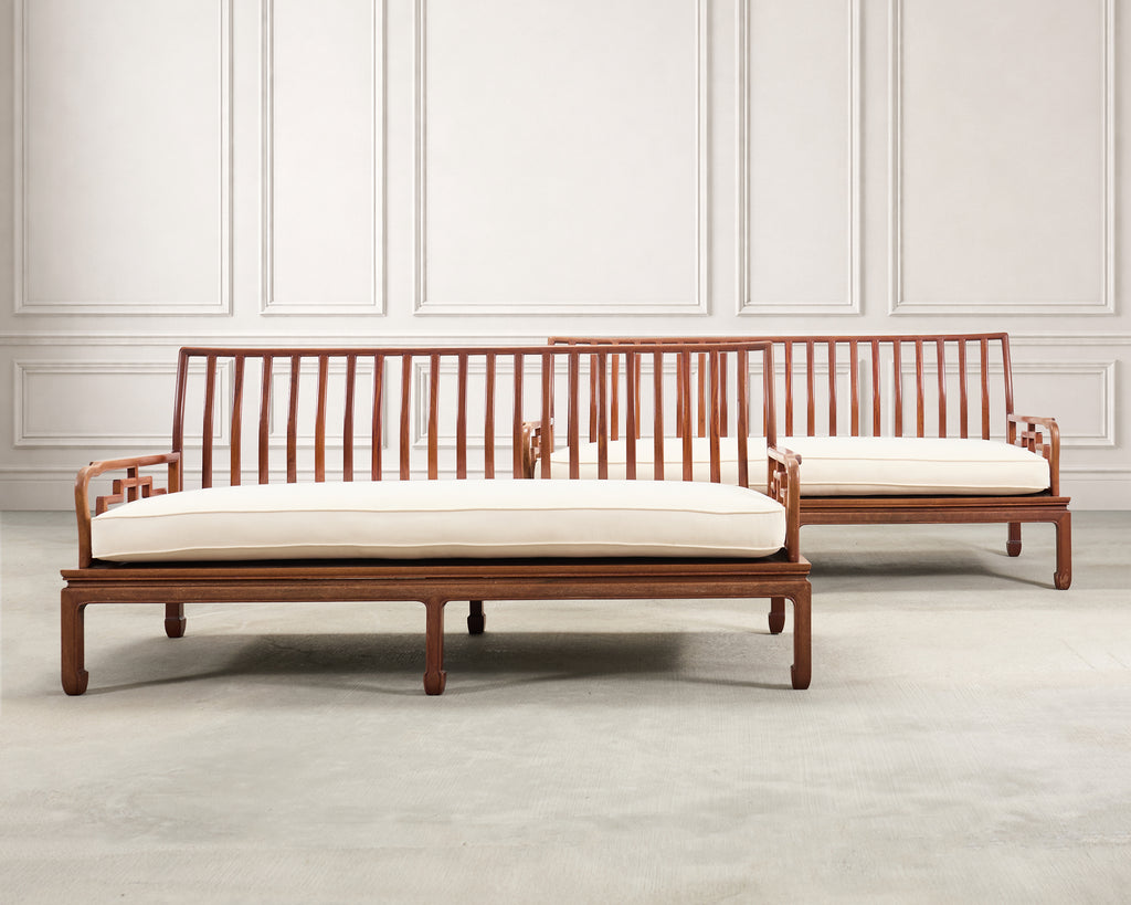 Pair of Michael Taylor Style Ming Inspired Hardwood Sofas