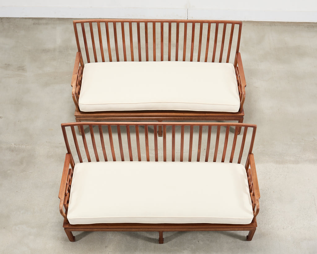 Pair of Michael Taylor Style Ming Inspired Hardwood Sofas