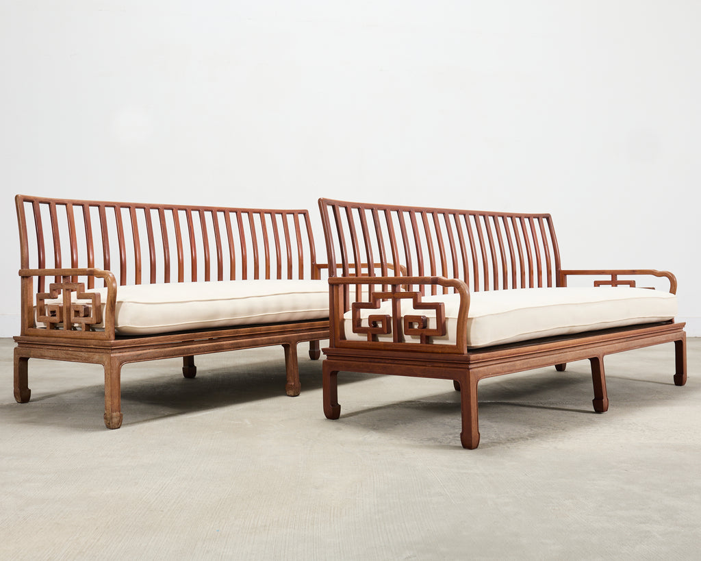 Pair of Michael Taylor Style Ming Inspired Hardwood Sofas