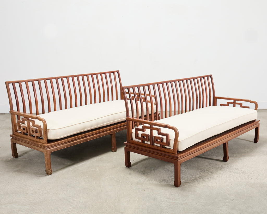 Pair of Michael Taylor Style Ming Inspired Hardwood Sofas