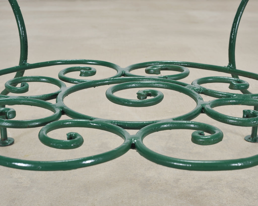 O.W. Lee American Regency Style Wrought Iron and Glass Scrolled Garden Table