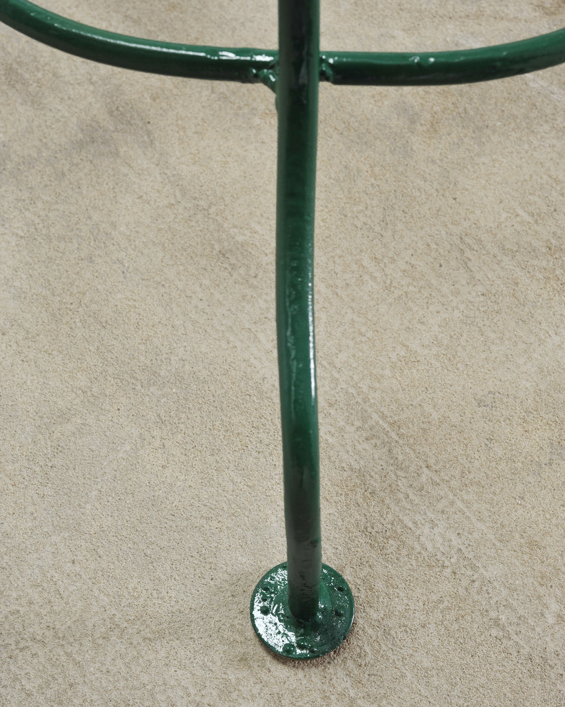 O.W. Lee American Regency Style Wrought Iron and Glass Scrolled Garden Table