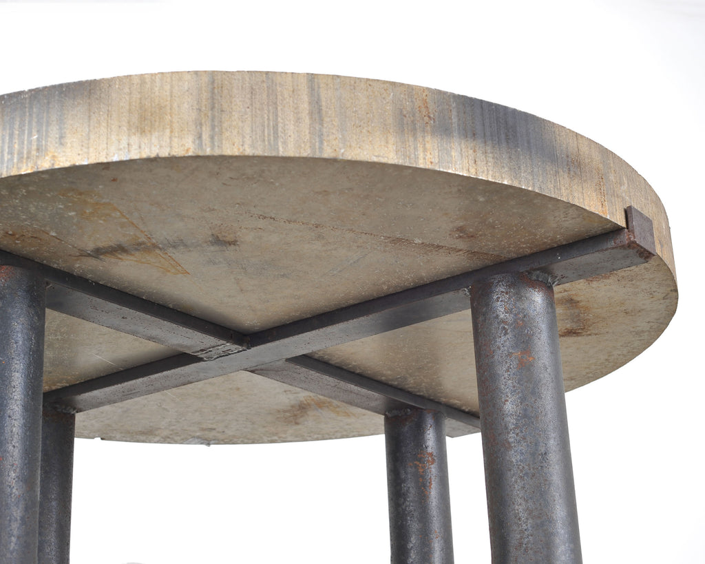 Industrial Style Round Machined Iron Center Table on Casters
