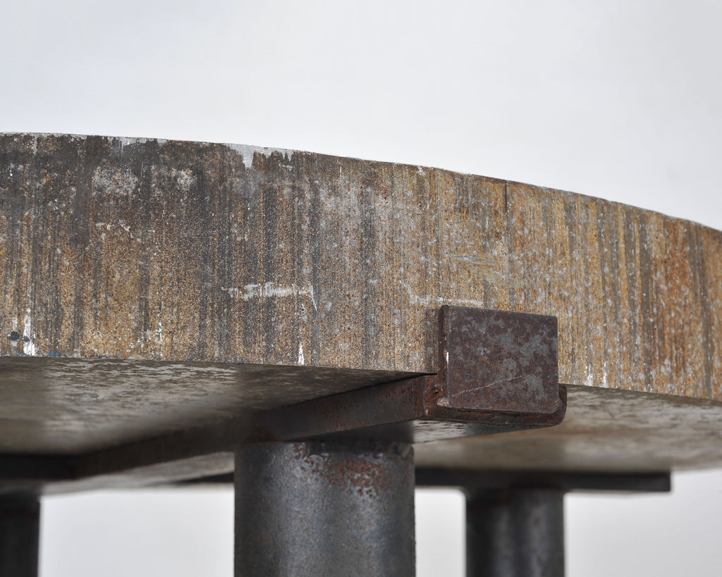 Industrial Style Round Machined Iron Center Table on Casters