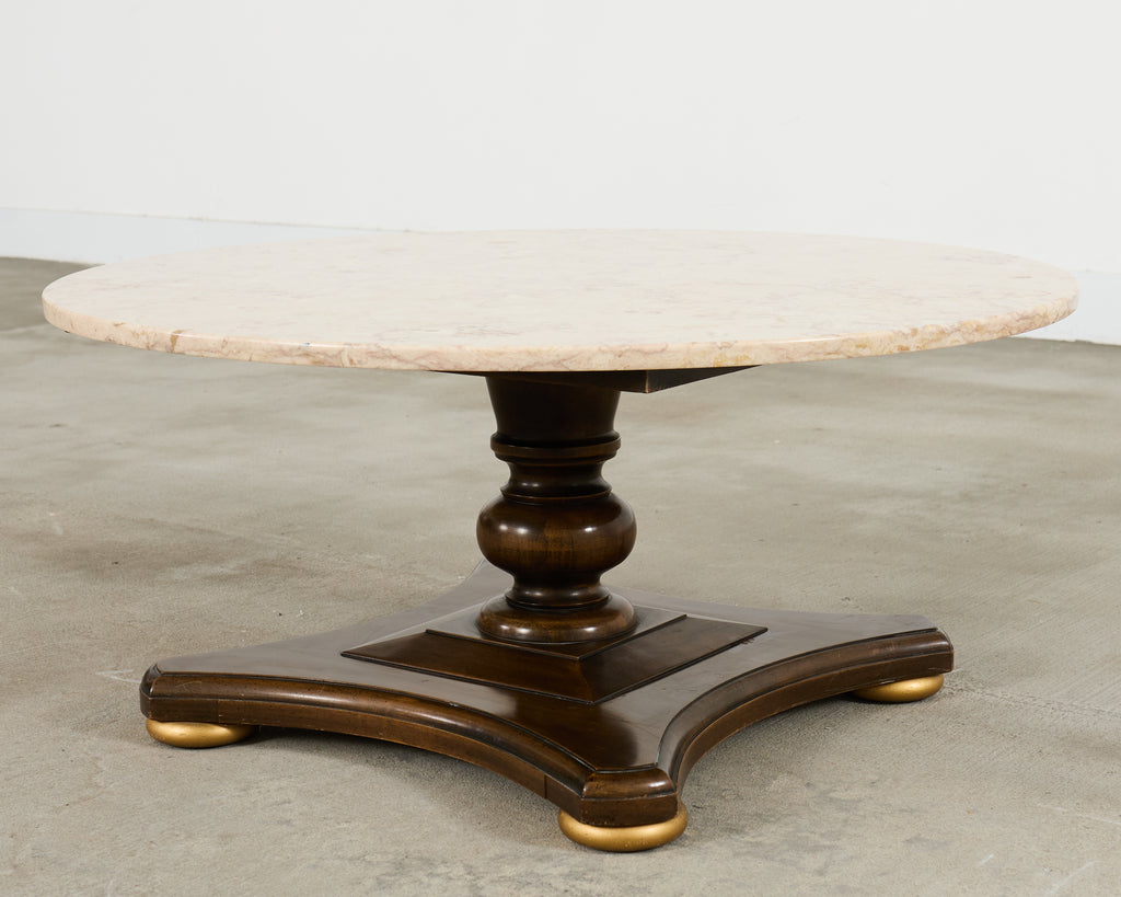 Midcentury Round Marble Top Pedestal Cocktail Table