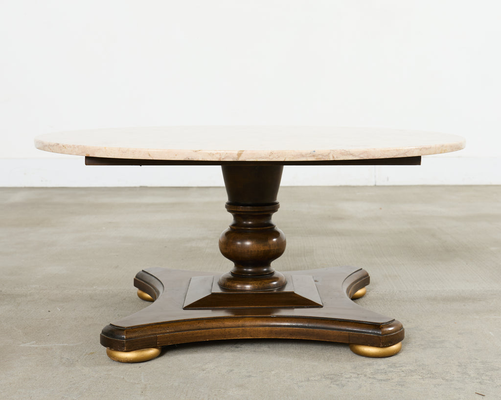 Midcentury Round Marble Top Pedestal Cocktail Table
