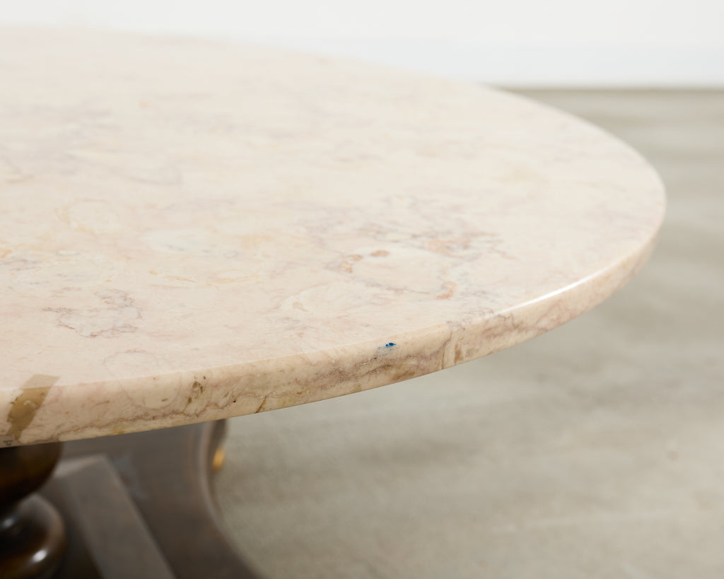 Midcentury Round Marble Top Pedestal Cocktail Table
