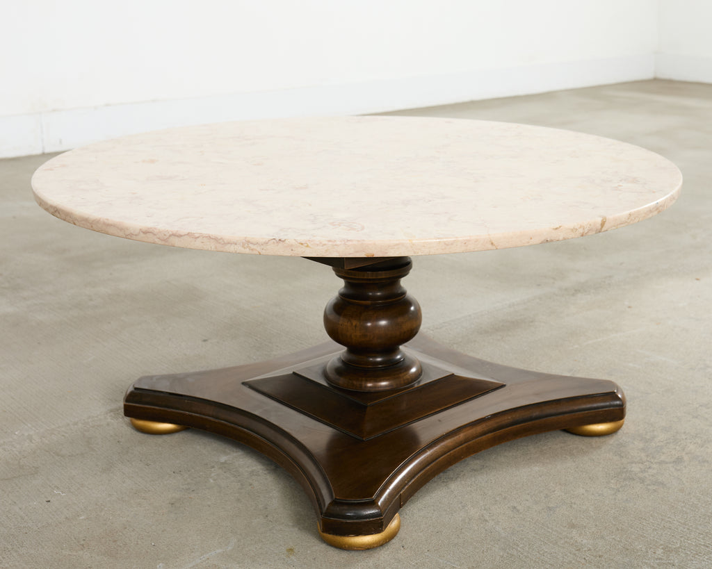 Midcentury Round Marble Top Pedestal Cocktail Table