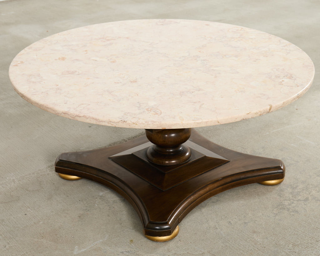 Midcentury Round Marble Top Pedestal Cocktail Table