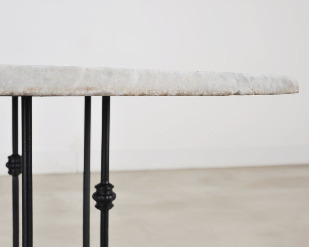 Italian Round Iron Carrara Marble Center or Garden Table