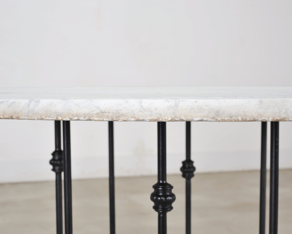 Italian Round Iron Carrara Marble Center or Garden Table