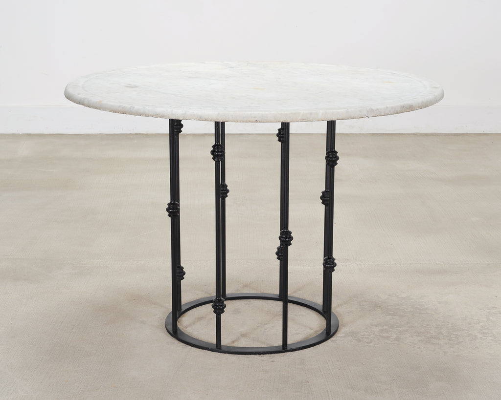 Italian Round Iron Carrara Marble Center or Garden Table