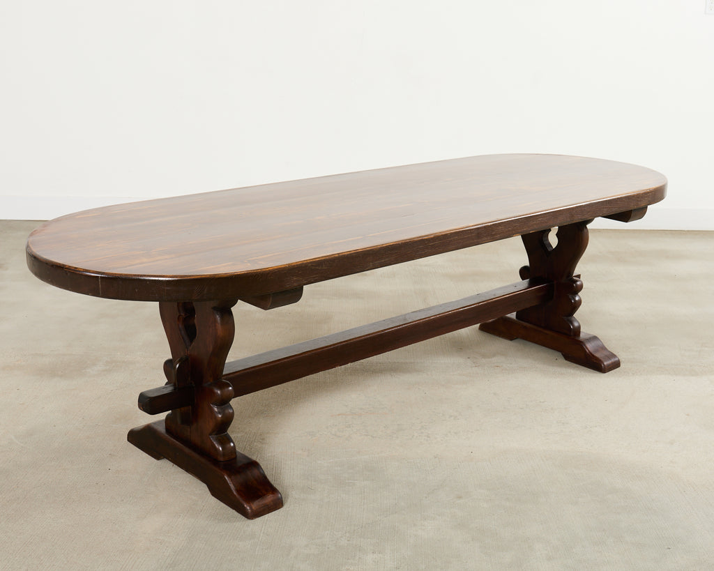 Country French Provincial Oak Farmhouse Dining Table Demilune Ends