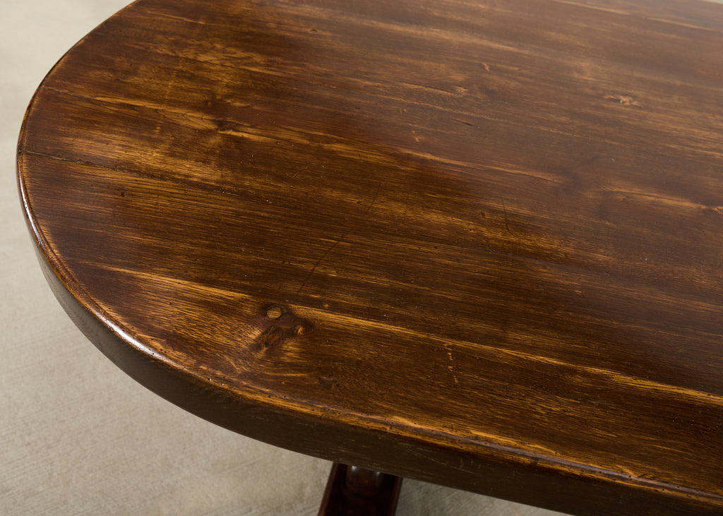 Country French Provincial Oak Farmhouse Dining Table Demilune Ends