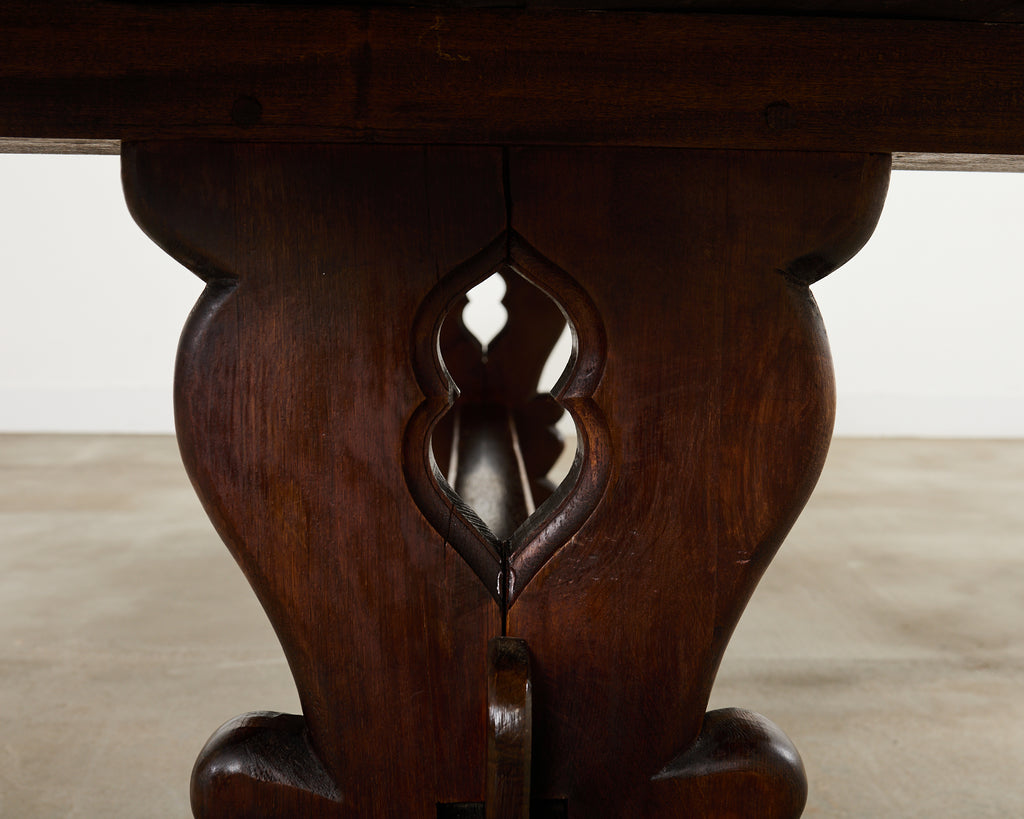 Country French Provincial Oak Farmhouse Dining Table Demilune Ends