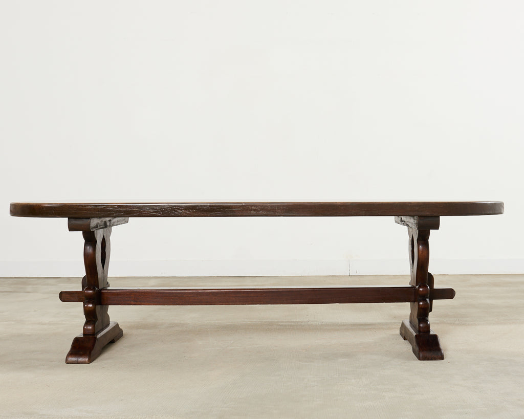 Country French Provincial Oak Farmhouse Dining Table Demilune Ends
