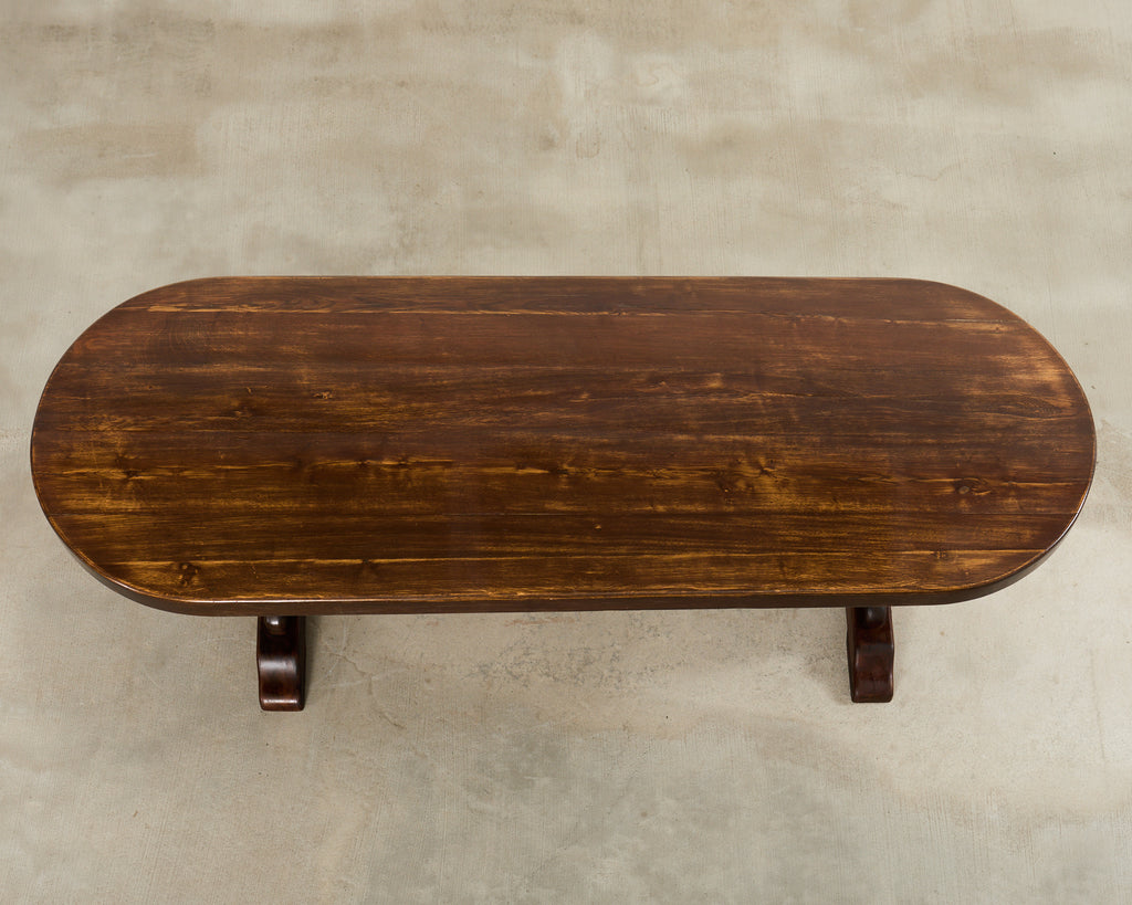 Country French Provincial Oak Farmhouse Dining Table Demilune Ends