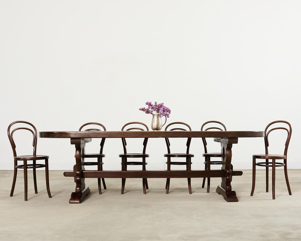 Country French Provincial Oak Farmhouse Dining Table Demilune Ends