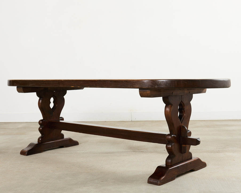 Country French Provincial Oak Farmhouse Dining Table Demilune Ends