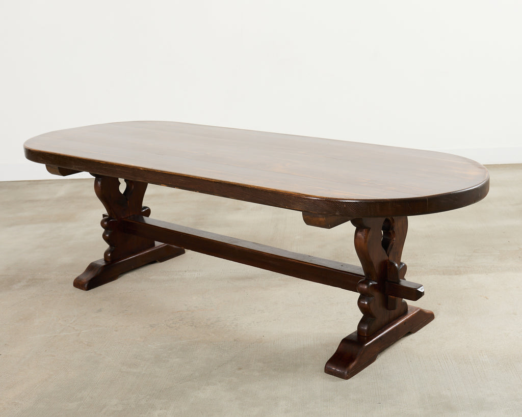 Country French Provincial Oak Farmhouse Dining Table Demilune Ends