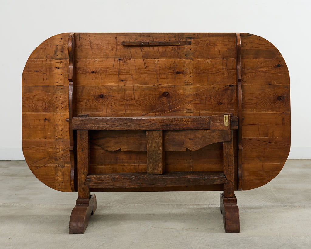 19th Century French Pine Tilt Top Vendange Dining Table