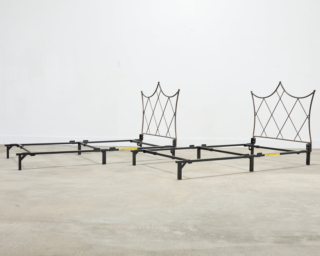 Pair of French Neoclassical Iron Lattice Twin Bed Frames