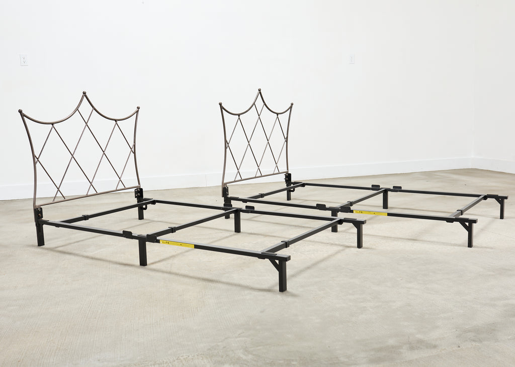 Pair of French Neoclassical Iron Lattice Twin Bed Frames