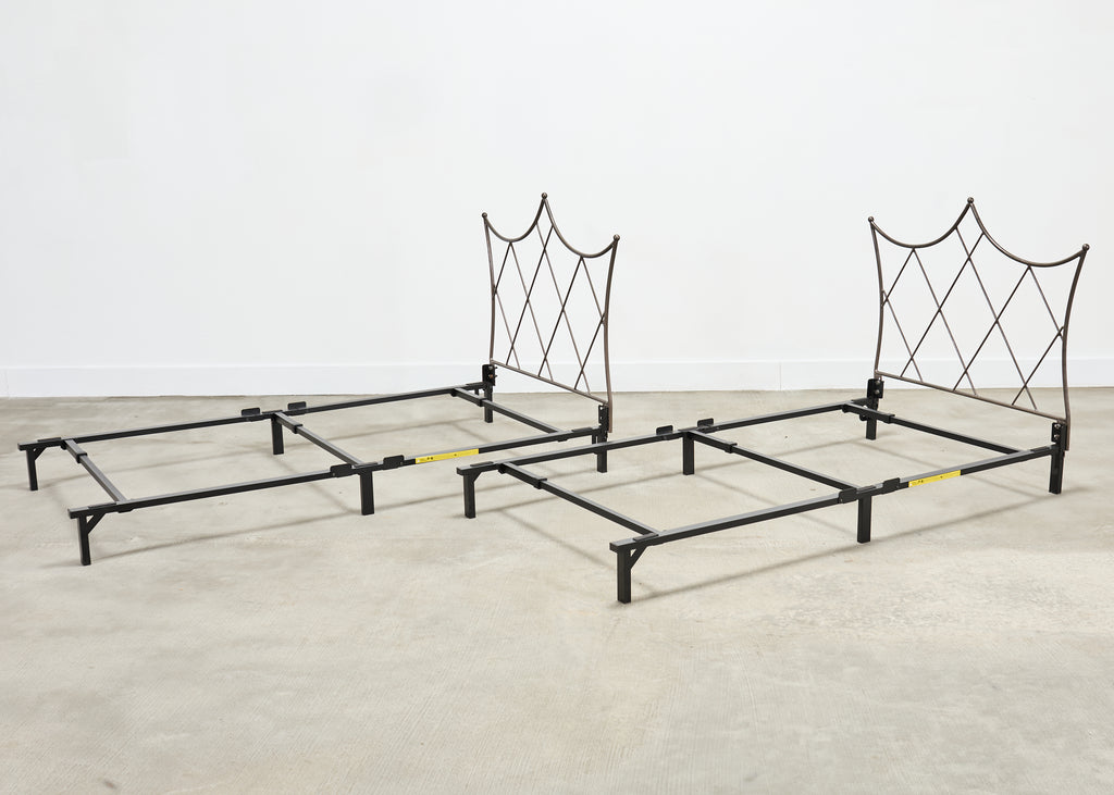 Pair of French Neoclassical Iron Lattice Twin Bed Frames