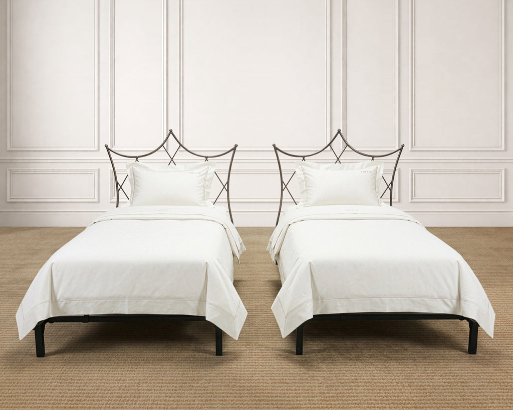 Pair of French Neoclassical Iron Lattice Twin Bed Frames
