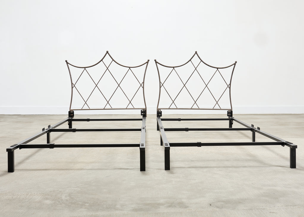 Pair of French Neoclassical Iron Lattice Twin Bed Frames