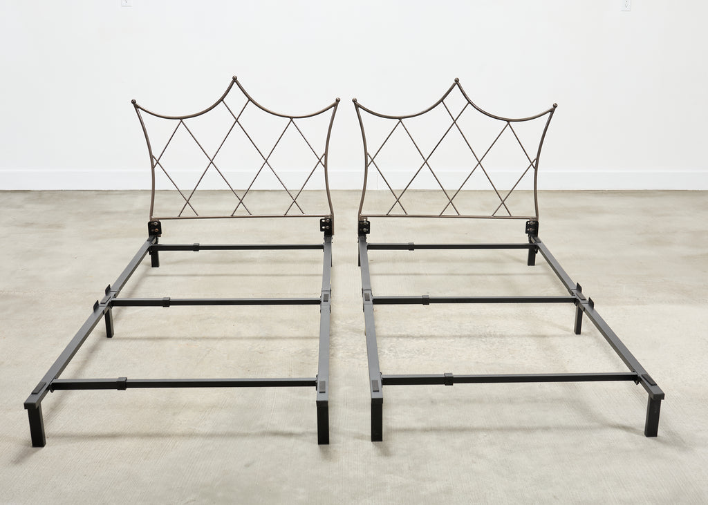 Pair of French Neoclassical Iron Lattice Twin Bed Frames