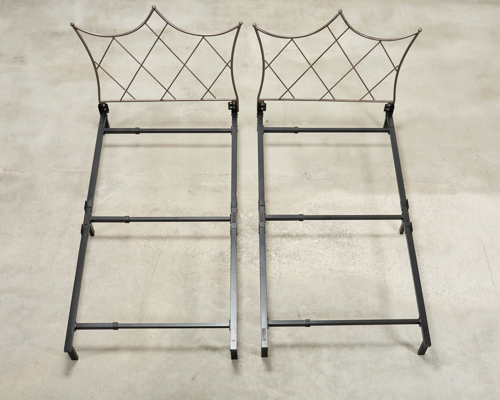 Pair of French Neoclassical Iron Lattice Twin Bed Frames