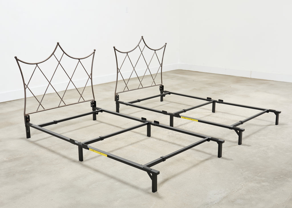 Pair of French Neoclassical Iron Lattice Twin Bed Frames