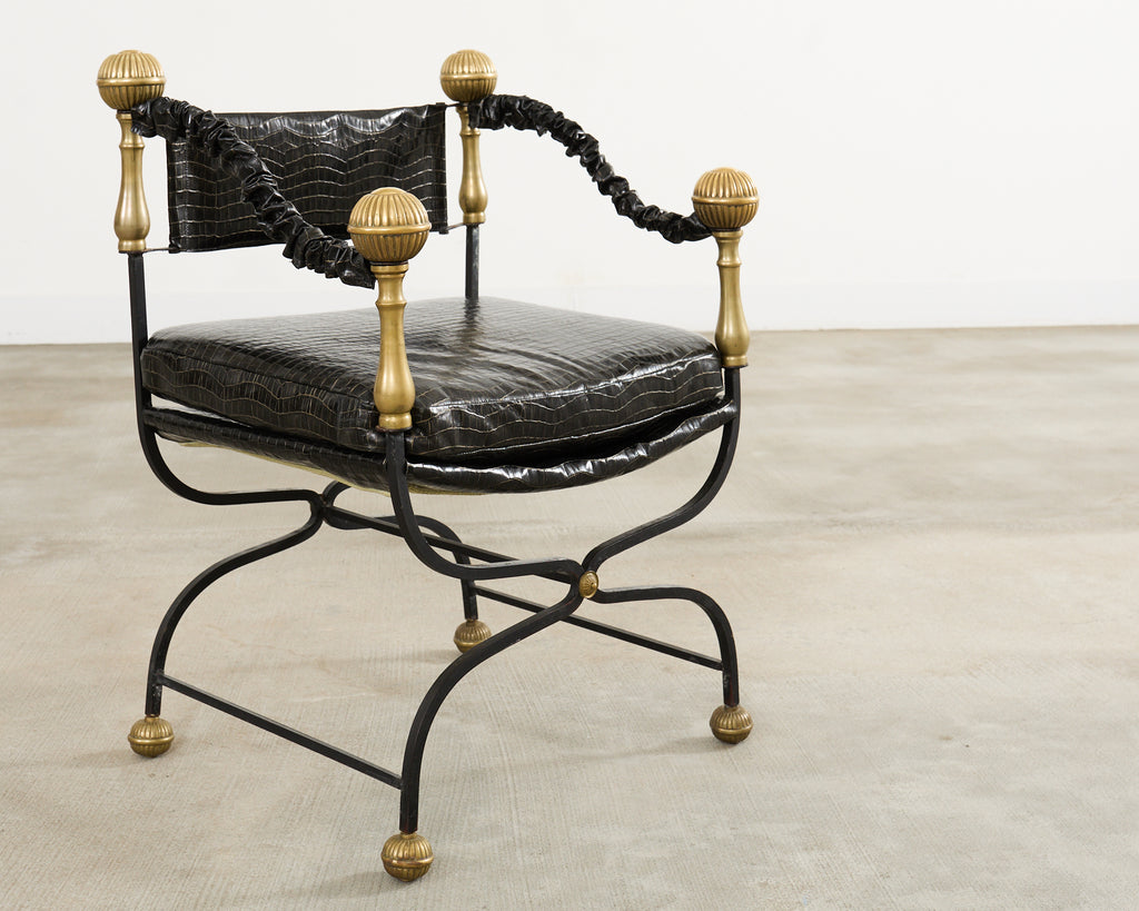 Italian Baroque Savonarola Chair with Bronze Mace Finials