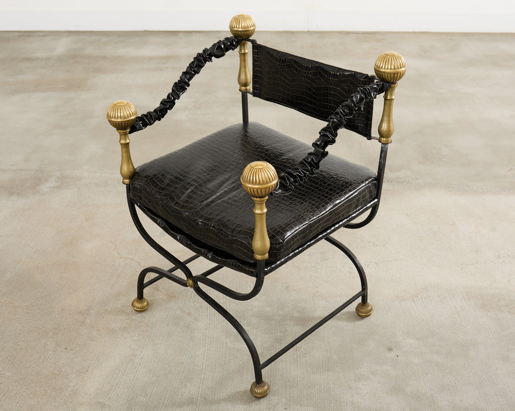 Italian Baroque Savonarola Chair with Bronze Mace Finials